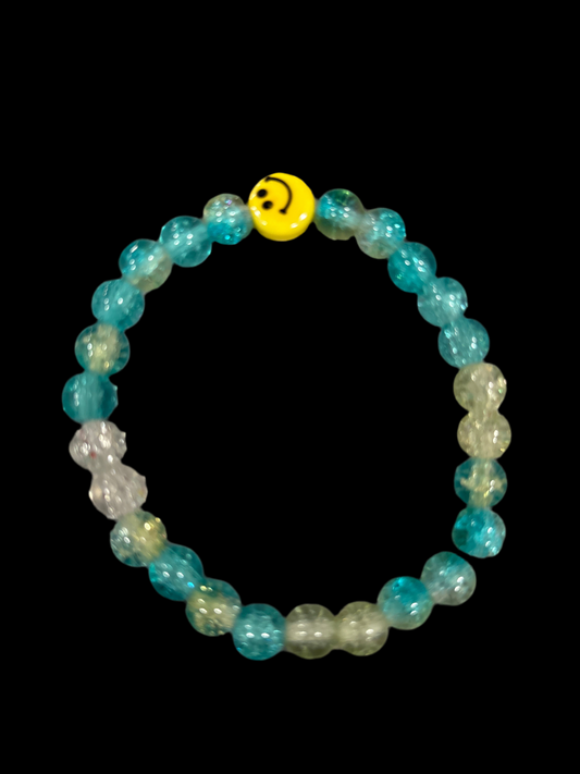 Blue / Green smile glass beaded bracelet