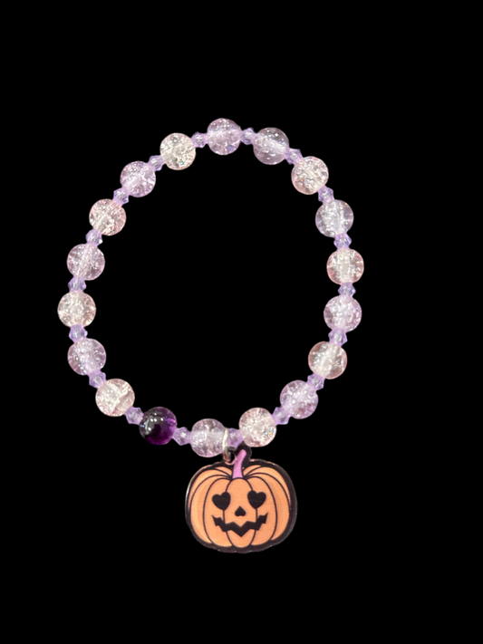 Jackolantern glass beaded charm bracelet