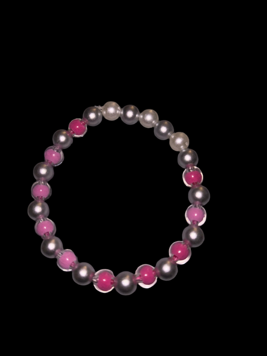 Cyber Pink / Pearl beaded bracelet
